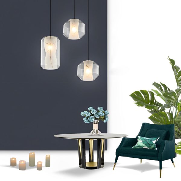 Double Glass Lampshade Creative Metal Post-Modern Pendant Lighting - Image 3