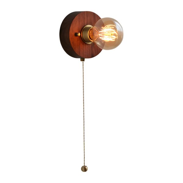 Round/Square Vintage Walnut Wood Wall Lamp 1-light with Pull Chain Switch - Image 13