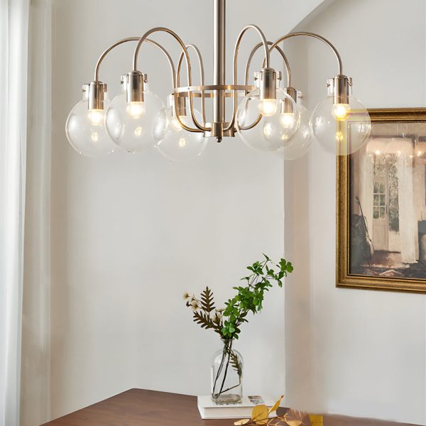 6-Light Glass Globe Shade Indoor Nickel Finish Chandelier - Image 2