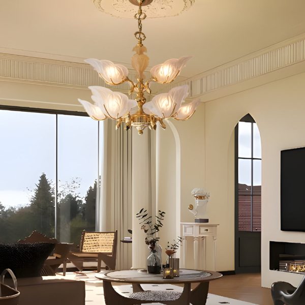 9-Light Italian Chandelier in Brass with Murano Glass Leaves - Image 2
