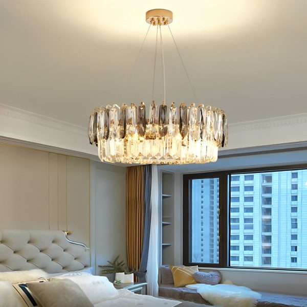 Double Layer Round Electroplated Metal Crystal Gold Modern Chandelier - Image 2