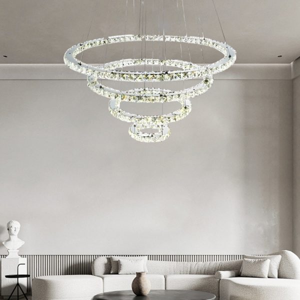 4 Rings Electroplated Crystal LED Modern Chandeliers Pendant Light Hanging Lamp - Image 5