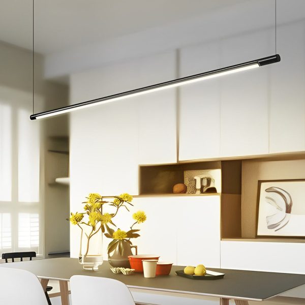 Minimalist Long Strip LED Stepless Dimming Black Nordic Chandelier Light - Image 3