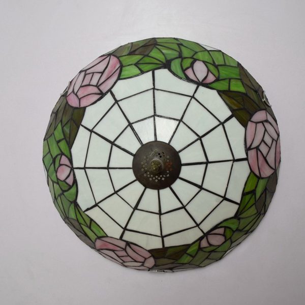 Tiffany European Retro Creative Stained Glass Rose Pattern Design 3-Light Flush Mount Light - Image 5