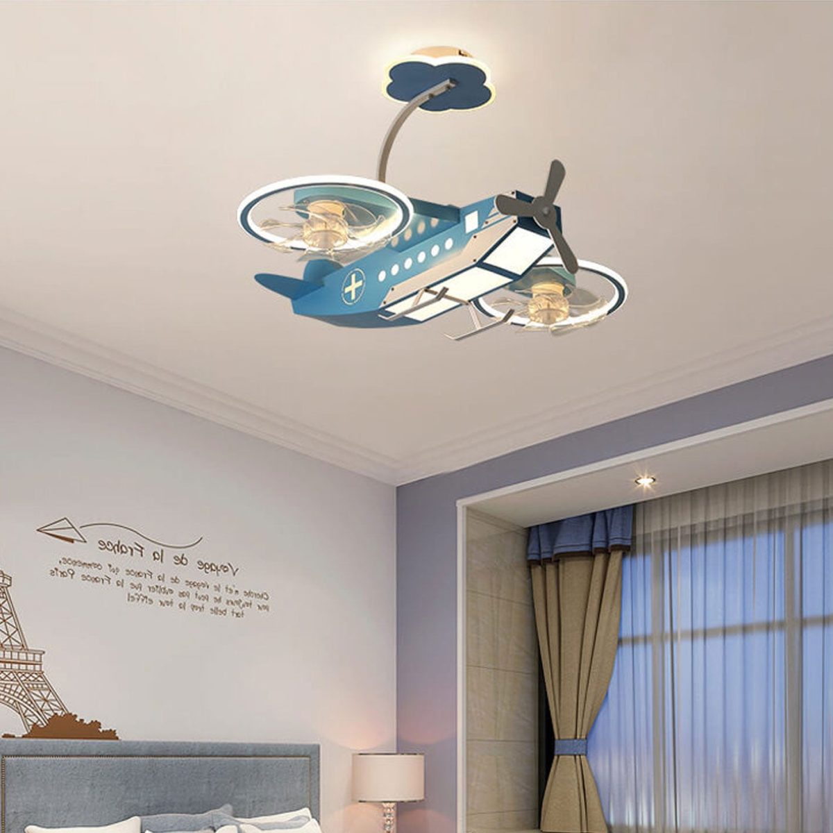 Creative Cartoon Aircraft Kids Flush Mount Ceiling Fan Light - Image 17