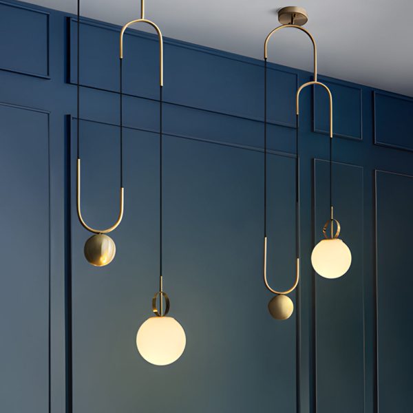 1-Light Gold Hanging Opal Glass Globe Pendant Light - Image 3
