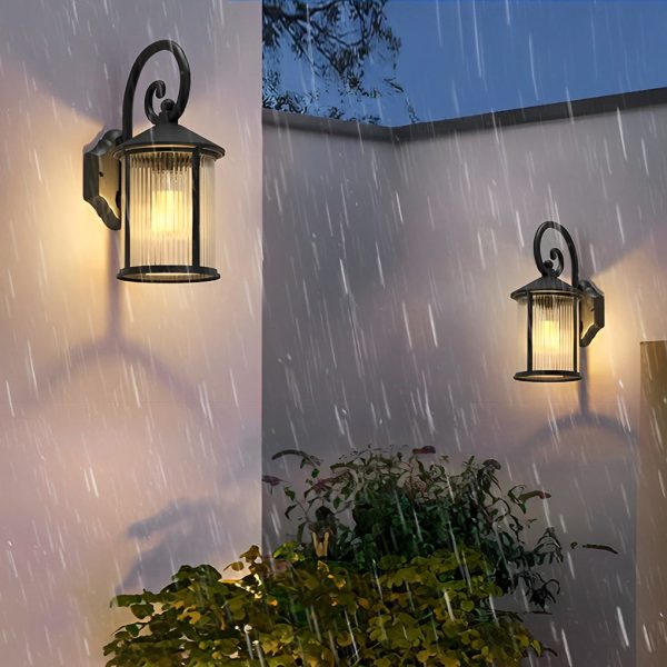 Waterproof Striped Glass Aluminum Black Retro Outdoor Wall Lights - Image 3
