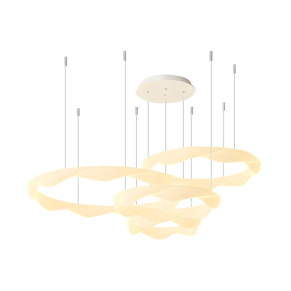 Wavy Circle Rings Three Step Dimming LED White Cream Modern Chandelier - Image 8