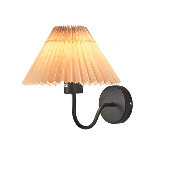 Vintage 1-Light Dimmable Metallic Armed Sconce with Pleated Fabric Shade - Image 12