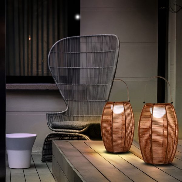Rattan Lantern Shaped LED Waterproof Portable Modern Outdoor Floor Lamp - Image 7