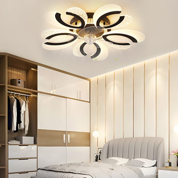 Simple Flowers Mute Timing Stepless Dimming Smart Modern Ceiling Fan Light - Image 2