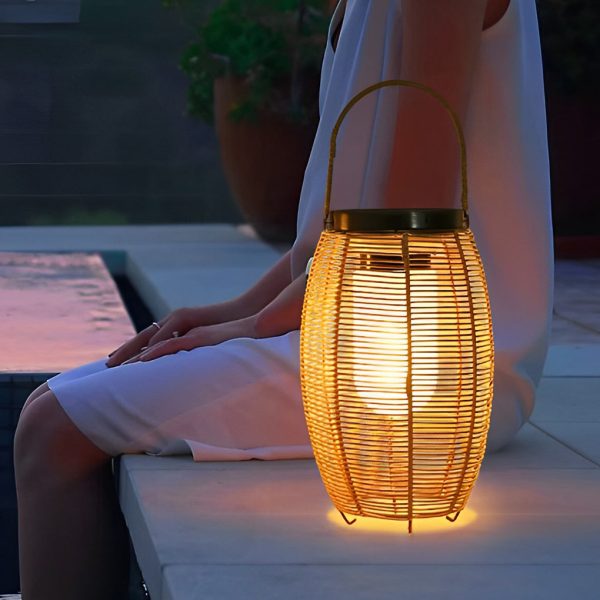 Portable Lantern Rattan LED Waterproof Solar Outdoor Lights Floor Lamp - Image 2