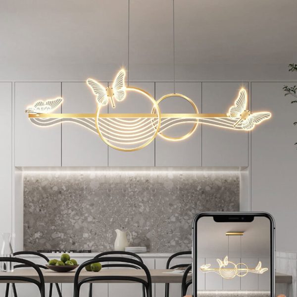 Nordic Light Luxury Butterfly Round Linear Island Light LED Chandelier - Image 16
