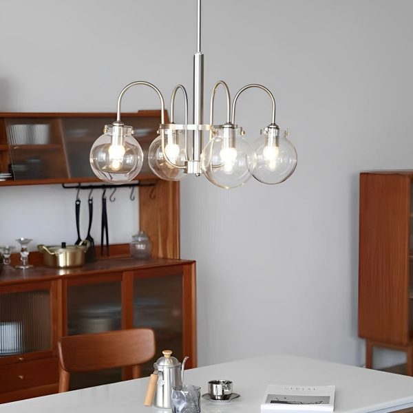 4/5 Lights Glass Ball Curved Iron Lamp Arm Nordic Chandelier Pendant Lights - Image 3