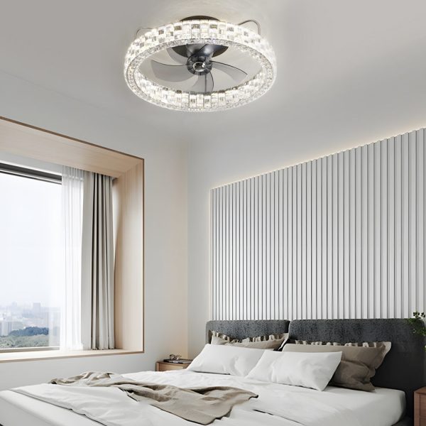 23.6-in Crystal LED Lighting Semi-Enclosed Low Profile Ceiling Fan - Image 2