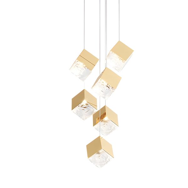 1/3/6/9-Light Multi Glass Ice Cube Metallic Staircase Chandelier in Gold/Chrome - Image 13
