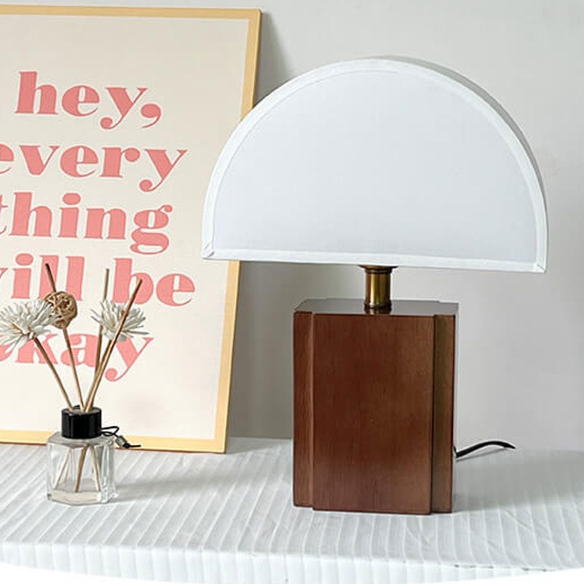 Vintage Semicircle Fabric Wooden Base 1-Light Table Lamp - Image 8