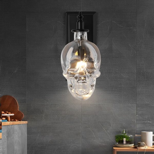 Retro Glass Skull Head LED Black Industrial Style Decorative Wall Lamp - Image 3