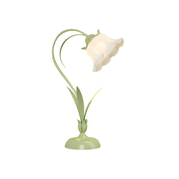 Rustic Green Desk Lamp with White Floral Shade and 3-Step Dimming for Homes - Image 7