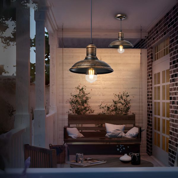 Round Iron Waterproof LED Retro Industrial Style Outdoor Pendant Lights