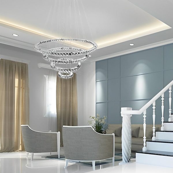 4 Rings Electroplated Crystal LED Modern Chandeliers Pendant Light Hanging Lamp - Image 3