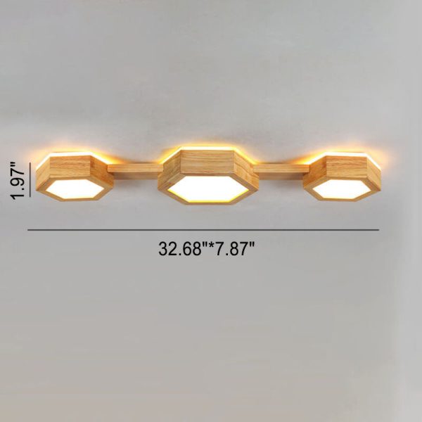 Modern Simple Wooden Hexagonal Geometry LED Flush Mount Ceiling Light - Image 12