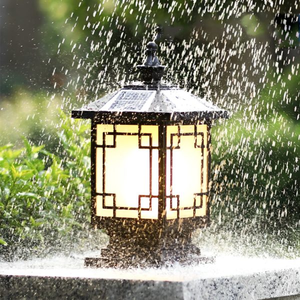 Retro Grilles Waterproof LED Intelligent Brown Solar Fence Post Lights - Image 3