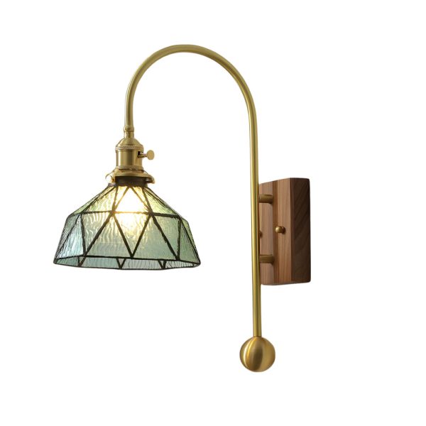 1 Head Vintage Brass Wall Light Glass Shade High Arm Wall Lamp - Image 9