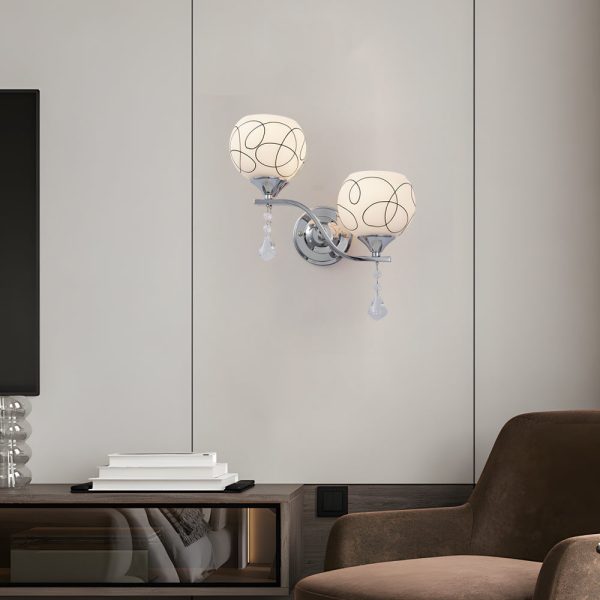 Modern 2-Light Open Sphere Wall Sconce with Crystal Pendants - Image 2
