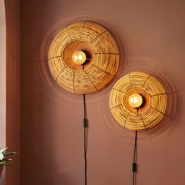 Round Woven Minimalist Wabi-Sabi Modern Hanging Ceiling Lights Wall Lamp - Image 2