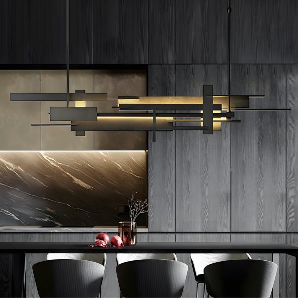 Long Irregular Metal Geometric Black Postmodern Dining Room Chandelier - Image 3