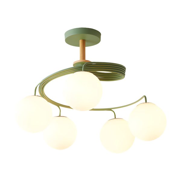 5-Light Glass Ball Spiral Metallic Semi-Flush Mount Ceiling Light - Image 14