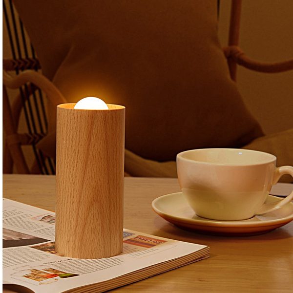 Candlelight Ambient Wood Cylinder Accent LED Table Lamp - Image 3