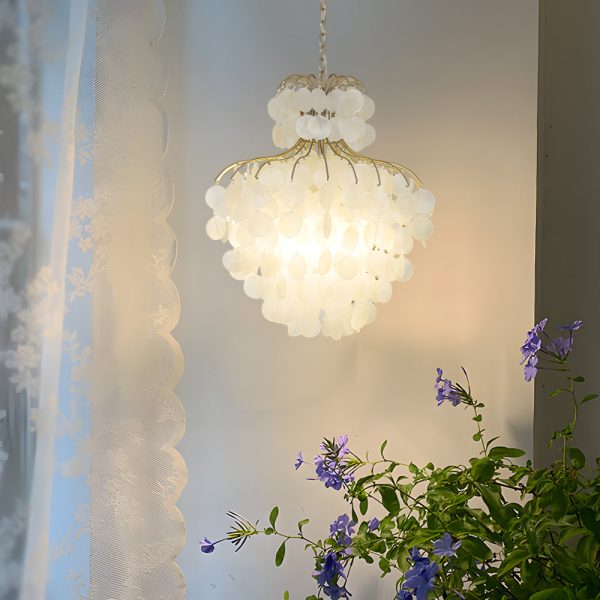 Tiered Capiz Shell Chandelier: Elegant French Style Hanging Lighting - Image 3
