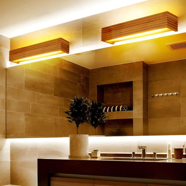 Wood Rectangular Waterproof LED Nordic Wall Sconce Lighting Mirror Light - Image 5