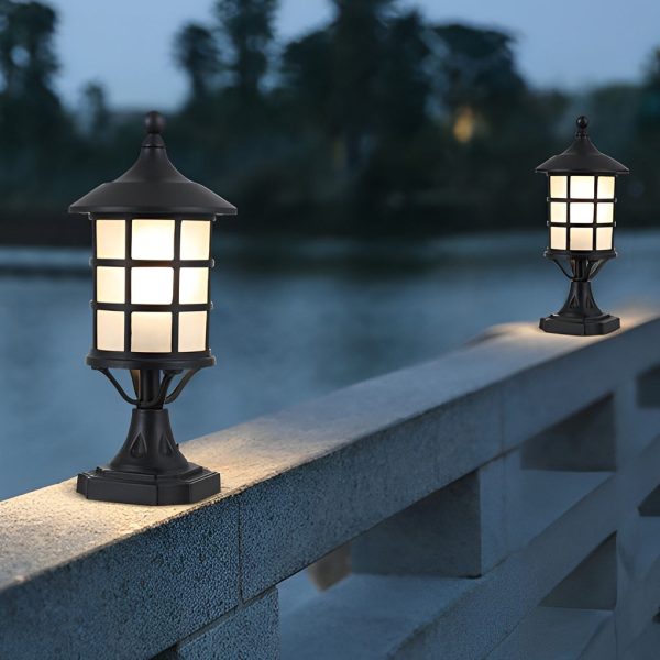 Round Cage Waterproof LED Black Modern Solar Fence Post Lights with Remote - Image 3
