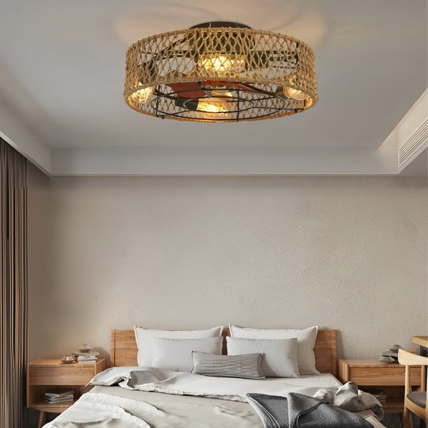 Creative Rattan Iron Timing Industrial Style Inverter Ceiling Fan Lamp - Image 2