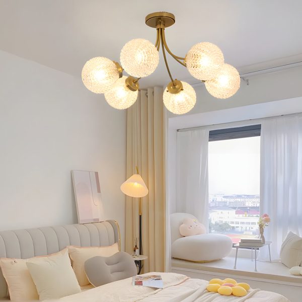 Modern Brass Carved Glass Semi-Flush Mount Ceiling Light - 6/8-Light - Image 3