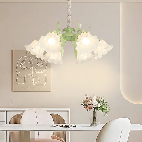6 Heads Flowers Leaves Three Step Dimming French Style Chandelier Lamp - Image 3
