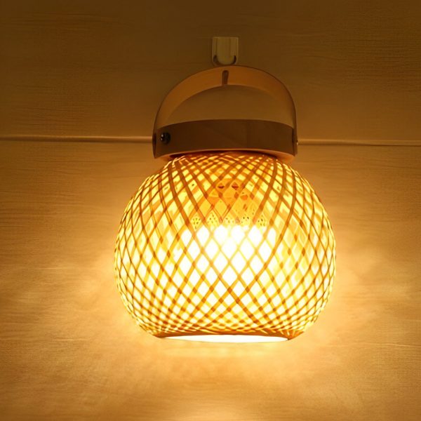 Rustic Portable Woven Bamboo Lantern Table Lamp with Handle - Image 5