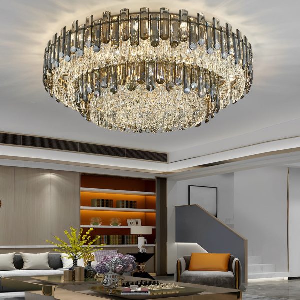 Round Metal Crystal Three Step Dimming Luxury Modern Ceiling Lights - Image 3