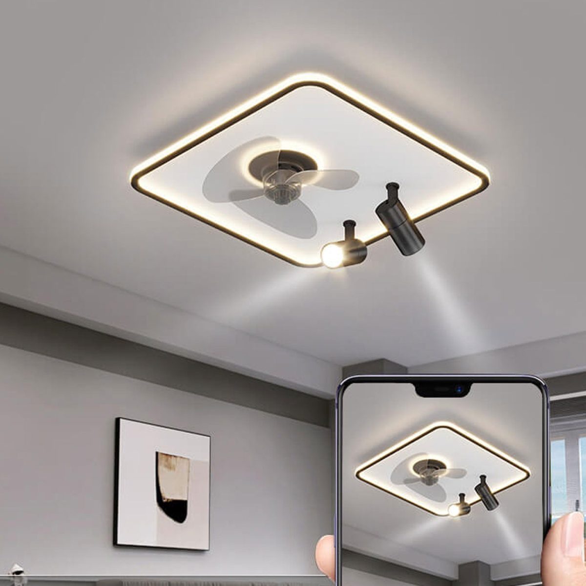 Minimalist Ultra-thin Square Spotlight  LED Flush Mount Ceiling Fan Light - Image 1