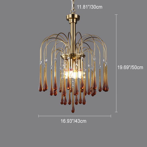 Traditional French Teardrop Copper Glass 4/6/10 Light Chandelier For Living Room - Image 4