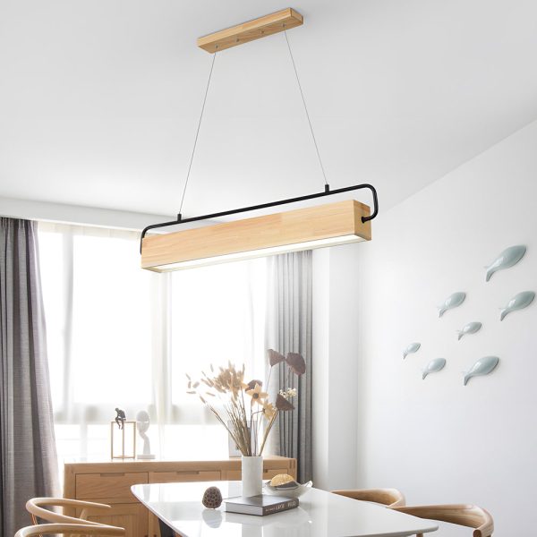 Wooden LED Dining Pendant Light - Rectangle - Image 3