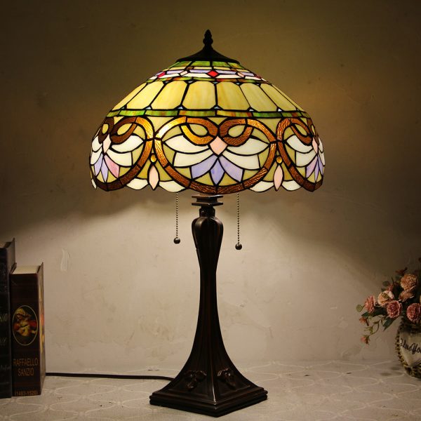 Tiffany Mediterranean Stained Glass Cone Pull Cord 2-Light Table Lamp - Image 28