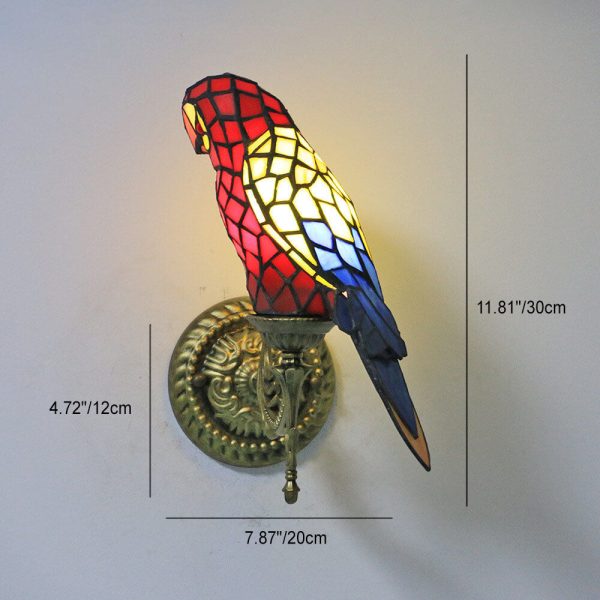 Tiffany Vintage Parrot Stained Glass 1-Light Wall Sconce Lamp - Image 9