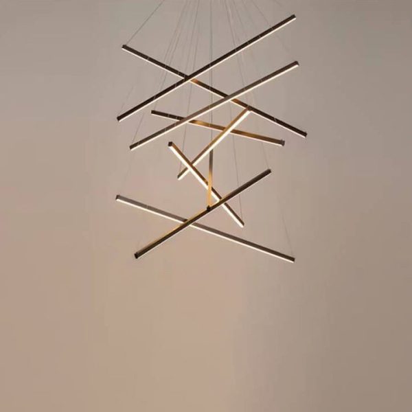 Nordic Light Luxury Iron Aluminum Geometric Line Combination LED Chandelier - Image 15