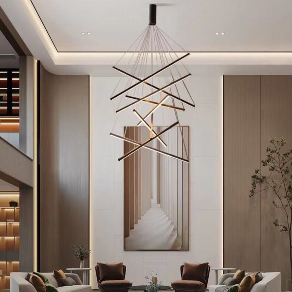 Nordic Light Luxury Iron Aluminum Geometric Line Combination LED Chandelier - Image 3