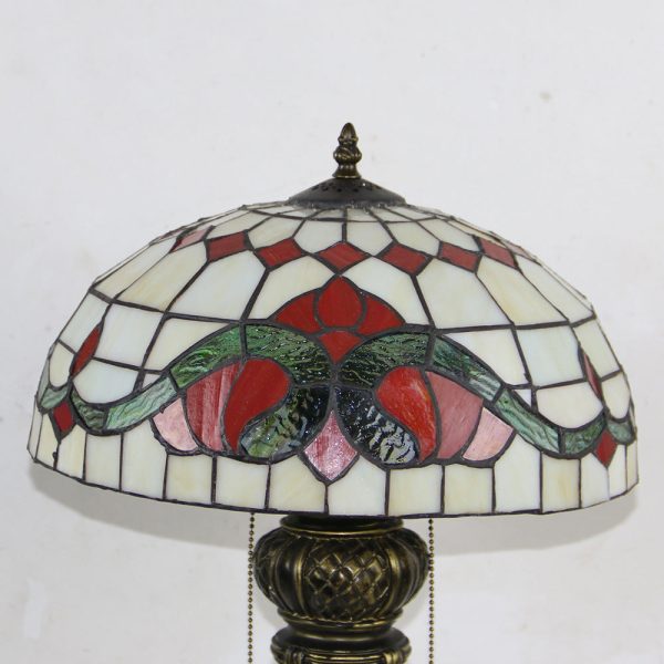 Traditional Tiffany Resin Glass Dome Hemispheric Flower 2-Light Table Lamp For Bedside - Image 11
