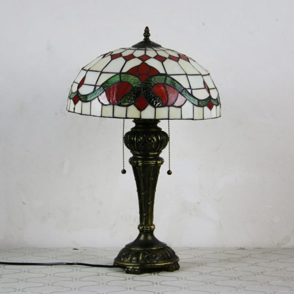 Traditional Tiffany Resin Glass Dome Hemispheric Flower 2-Light Table Lamp For Bedside - Image 21